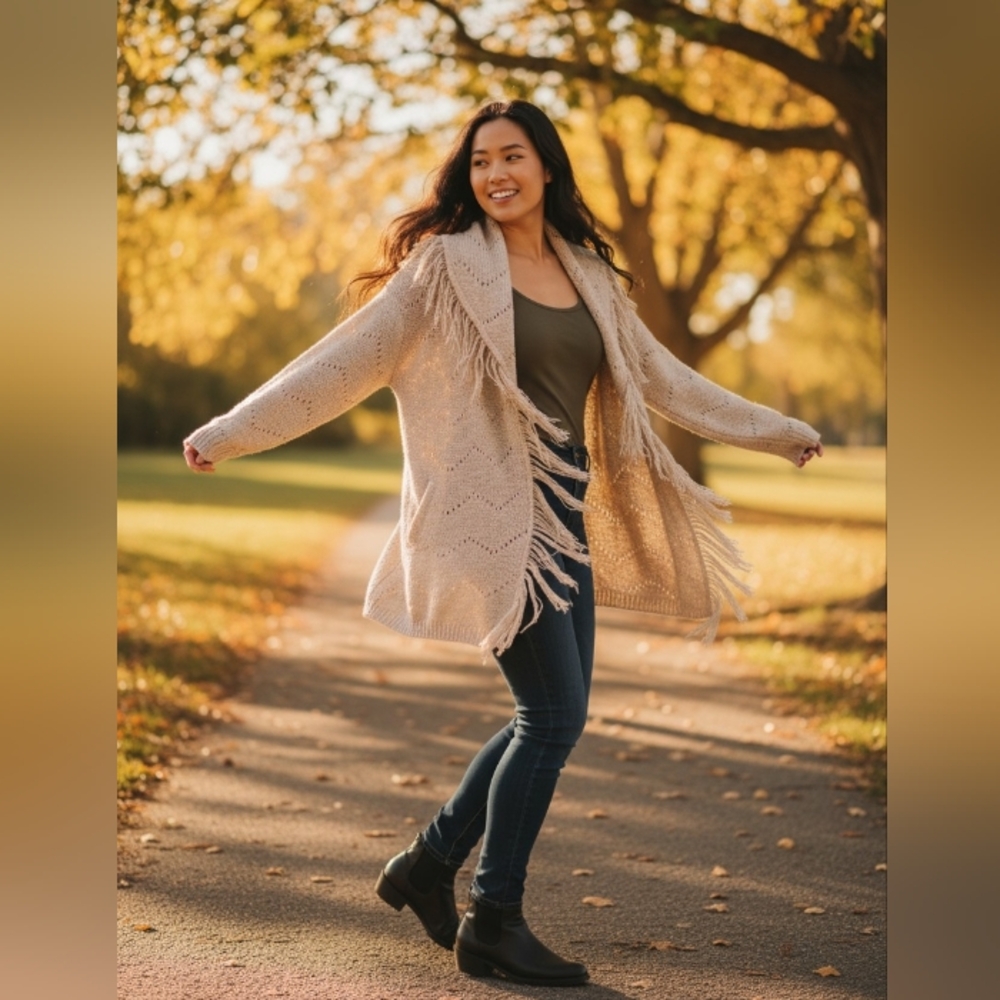 Cupio Beige Fringed Cardigan